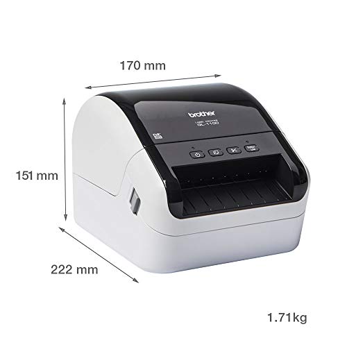 Brother QL-1100 Label Maker, USB 2.0, Shipping & Barcode Label Printer, Desktop, Up to 4 inch Wide Labels, Includes 41 x Large Shipping Labels & 62mm Continuous Tape Roll, UK Plug
