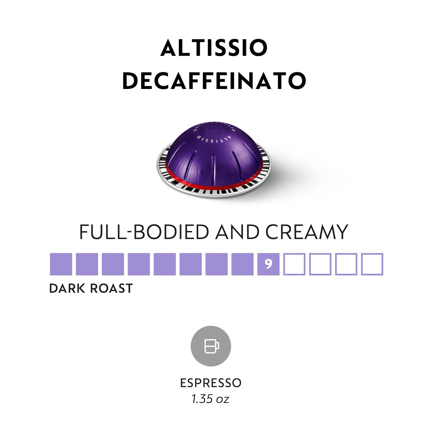 Nespresso Capsules VertuoLine, Altissio Decaffeinato, Dark Roast Espresso, 50 Count Espresso Coffee Pods, Brews 1.35 Ounce (VERTUO ONLY)