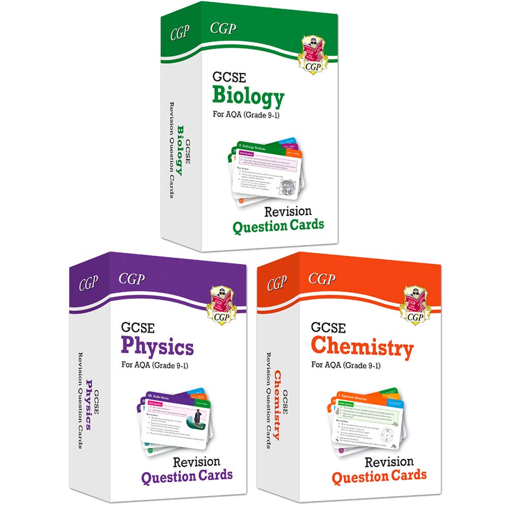 CGP GCSE 9-1 AQA Revision Question Cards 3 Books Collection Set (Biology, Physics, Chemistry)