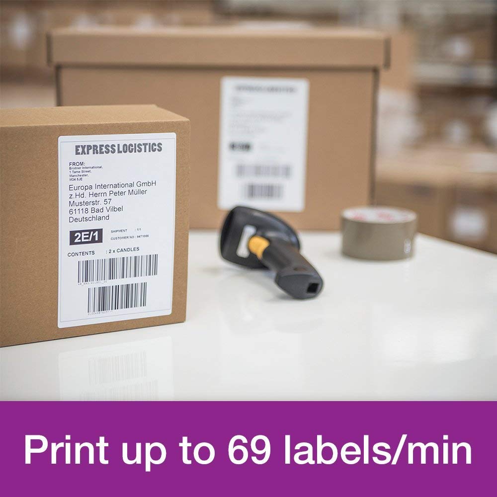 Brother QL-1100 Label Maker, USB 2.0, Shipping & Barcode Label Printer, Desktop, Up to 4 inch Wide Labels, Includes 41 x Large Shipping Labels & 62mm Continuous Tape Roll, UK Plug