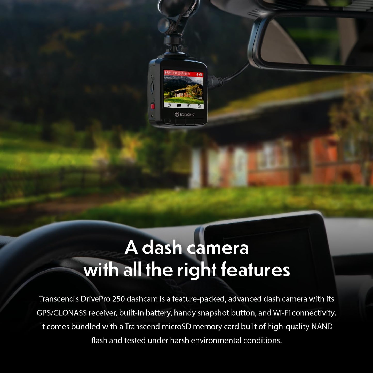 Transcend DrivePro 620 Dual Camera Dashcam with Built-in WI-FI, STARVIS high-sensitivity image sensors, GPS and Built-in Battery TS-DP620A-32G
