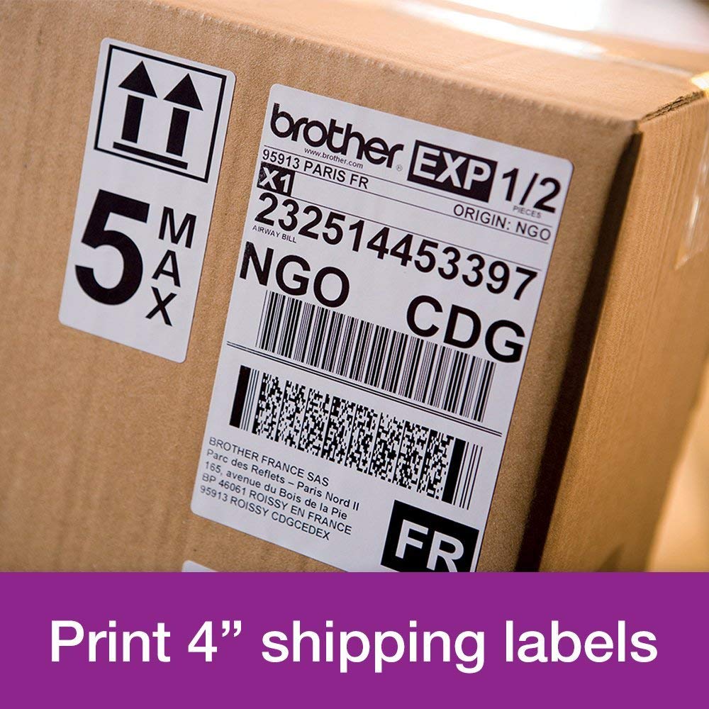 Brother QL-1100 Label Maker, USB 2.0, Shipping & Barcode Label Printer, Desktop, Up to 4 inch Wide Labels, Includes 41 x Large Shipping Labels & 62mm Continuous Tape Roll, UK Plug