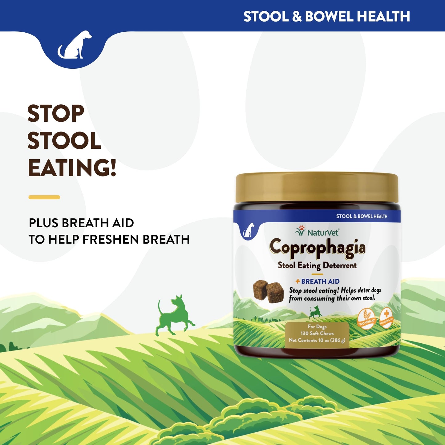 NaturVet – Coprophagia Stool Eating Deterrent – Deters Dogs from Consuming Stool – No Poop Eating for Dogs - Enhanced with Breath Aid Freshener, Enzymes & Probiotics – 130 Soft Chews