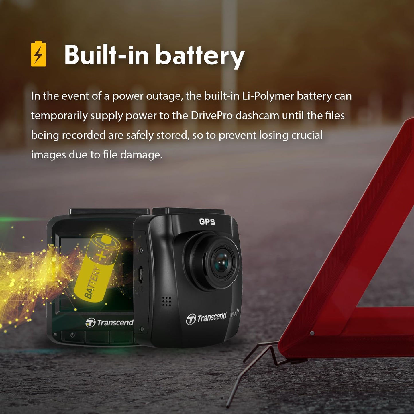 Transcend DrivePro 620 Dual Camera Dashcam with Built-in WI-FI, STARVIS high-sensitivity image sensors, GPS and Built-in Battery TS-DP620A-32G