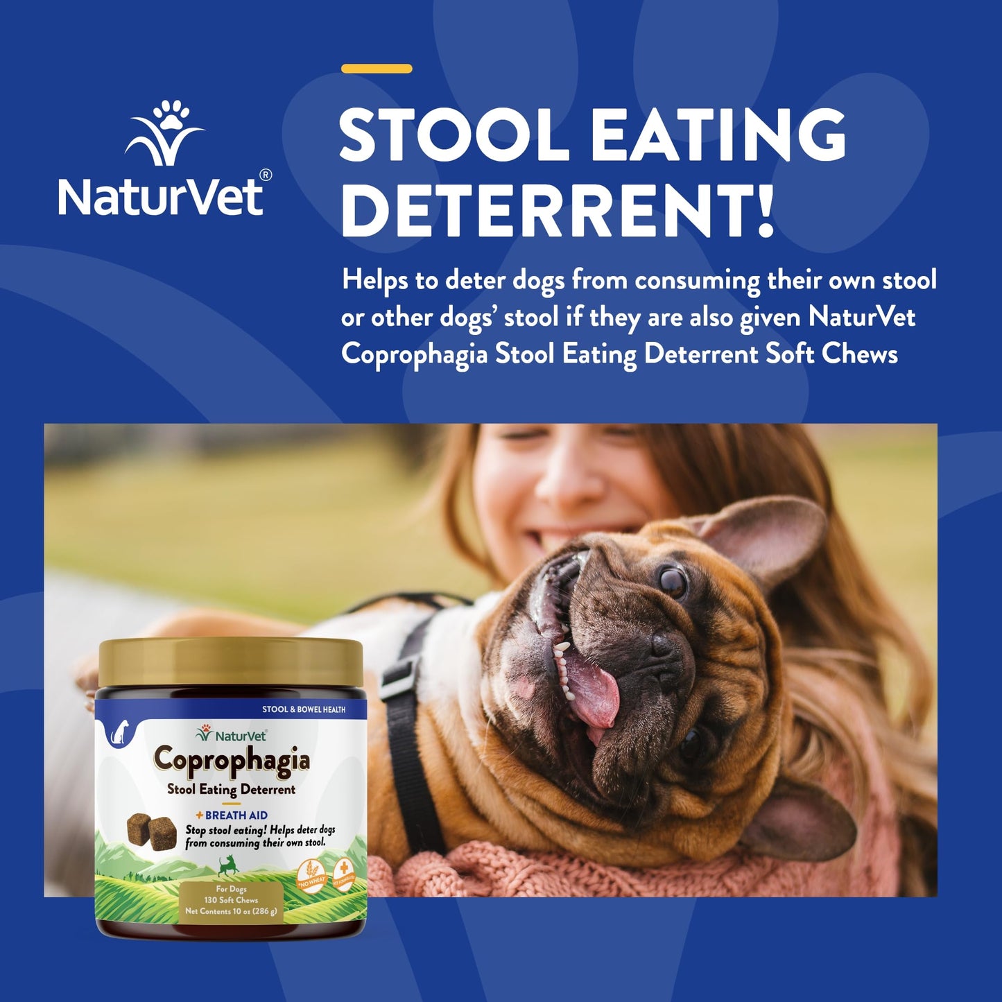 NaturVet – Coprophagia Stool Eating Deterrent – Deters Dogs from Consuming Stool – No Poop Eating for Dogs - Enhanced with Breath Aid Freshener, Enzymes & Probiotics – 130 Soft Chews