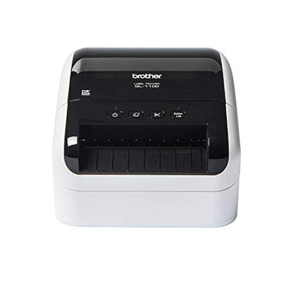 Brother QL-1100 Label Maker, USB 2.0, Shipping & Barcode Label Printer, Desktop, Up to 4 inch Wide Labels, Includes 41 x Large Shipping Labels & 62mm Continuous Tape Roll, UK Plug