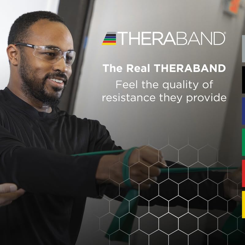 THERABAND Original Fitness Band Latex Resistance Bands - Storage Roll 5.5 Metres, 100% Natural Latex, Ideal for Rehabilitation, Muscle Conditioning, Full Body Workout, 8 Resistance Strengths