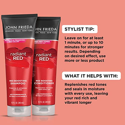 John Frieda Red Enhancing Shampoo & Conditioner Bundle, Radiant Red Shampoo & Conditioner for Red Hair, Helps Enhance Red Hair Shades, with Pomegranate and Vitamin E
