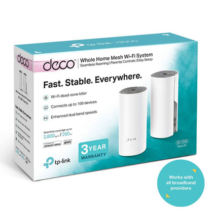 TP-Link Deco E4 Whole Home Mesh Wi-Fi System, Seamless and Speedy (AC1200) for Medium Home, Work with Amazon Echo/Alexa, Router and Wi-Fi Booster Replacement, Parent Control, Pack of 2