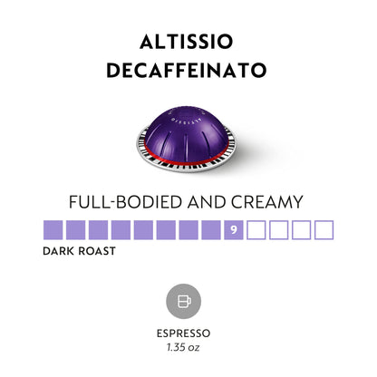 Nespresso Capsules VertuoLine, Altissio Decaffeinato, Dark Roast Espresso, 50 Count Espresso Coffee Pods, Brews 1.35 Ounce (VERTUO ONLY)