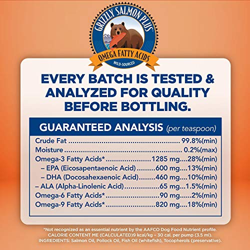 Grizzly Salmon Oil All-Natural Dog Food Supplement in Pump-Bottle Dispenser