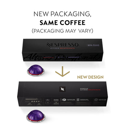Nespresso Capsules VertuoLine, Altissio Decaffeinato, Dark Roast Espresso, 50 Count Espresso Coffee Pods, Brews 1.35 Ounce (VERTUO ONLY)