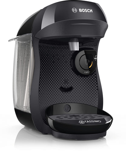 Bosch Tassimo Happy Capsule Machine TAS1002N Coffee Machine Over 70 Drinks, Fully Automatic, Suitable for All Cups, Space-Saving, 1400 W, Black/Anthracite