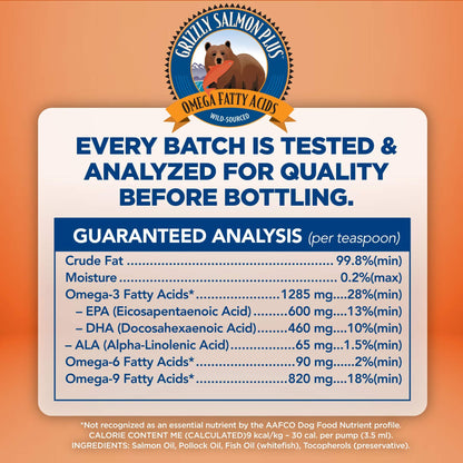 Grizzly Salmon Oil All-Natural Dog Food Supplement in Pump-Bottle Dispenser